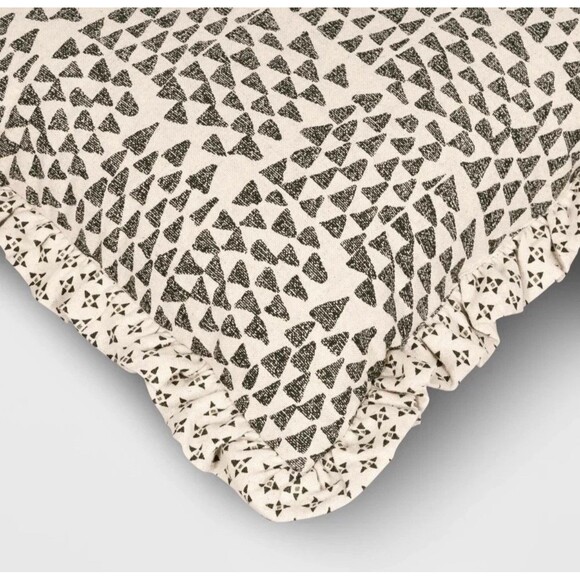 Square Block Print Reversible Pillow with Ruffle Trim Green - Threshold NEW - Picture 9 of 9